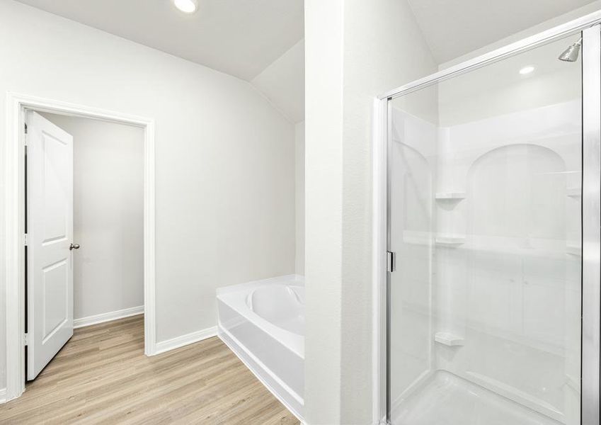 The master bathroom has a tub and step in shower.