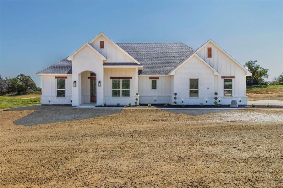 View of modern inspired farmhouse