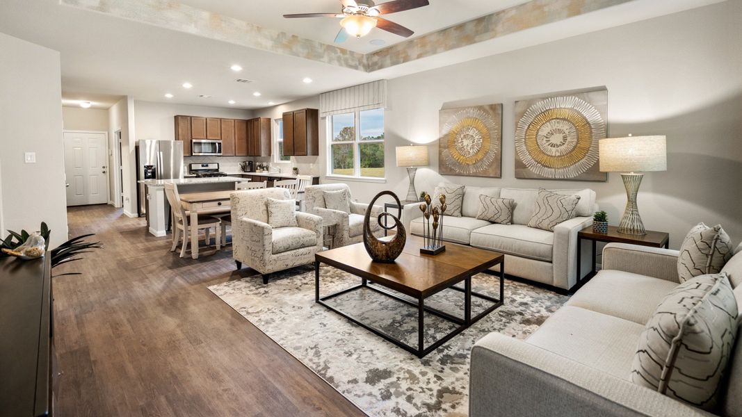 Family Room to Dining Area and Kitchen