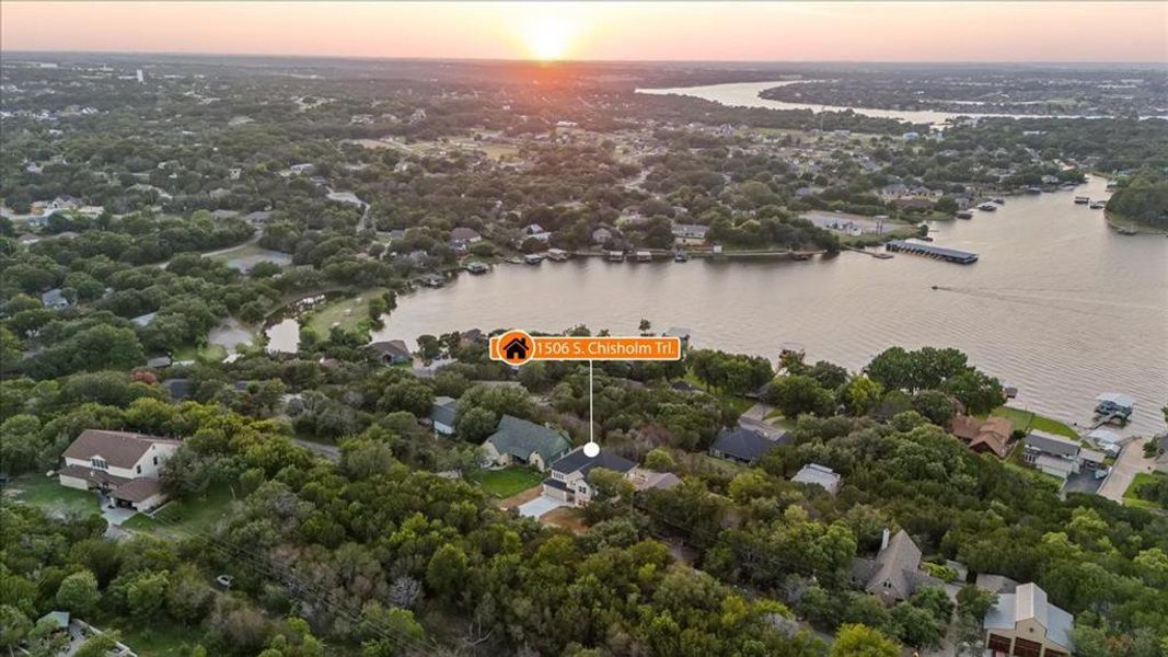 Aerial view at dusk with a water view