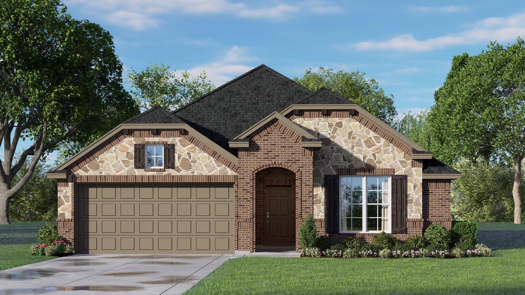 Elevation C with Stone | Concept 1660 at Chisholm Hills in Cleburne, TX by Landsea Homes