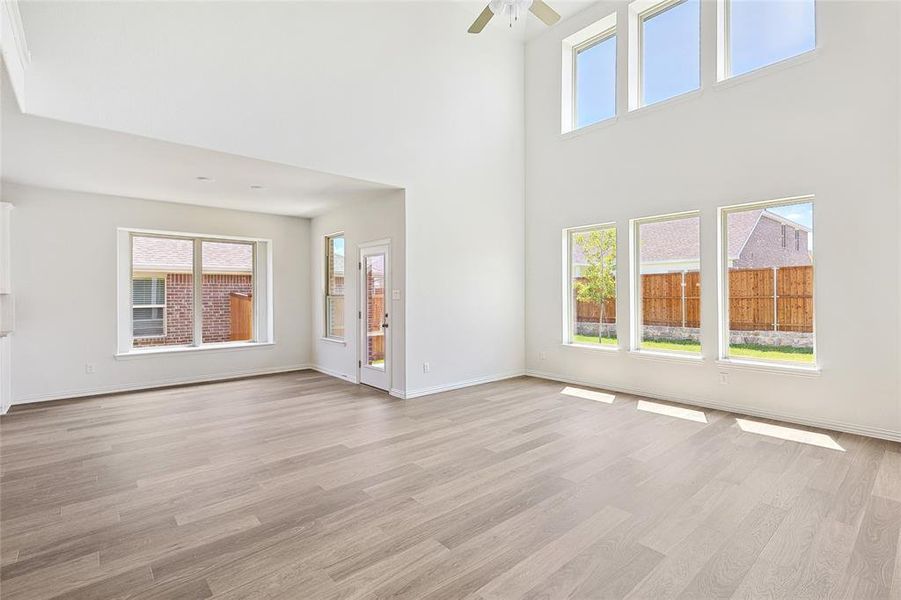 Unfurnished living room with a wealth of natural light and light hardwood / wood-style flooring