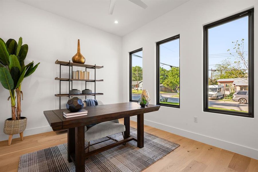 In addition to the four bedrooms you will also find a luminous home office in the front corner of the home overlooking the front yard through oversized windows.