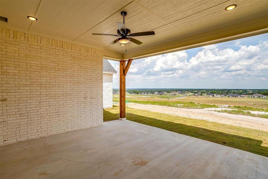 View of patio with ceiling fan