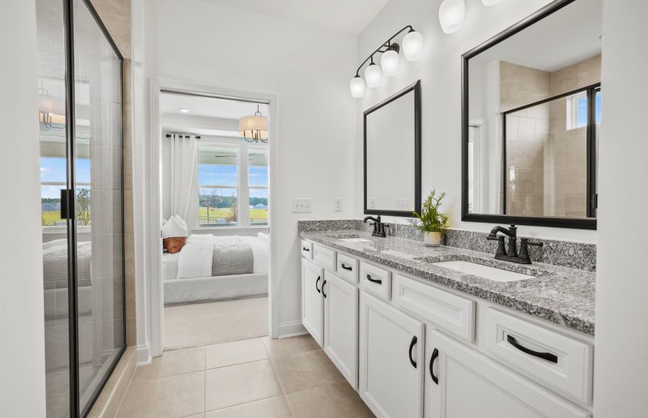 Owner's Bath with Dual Bowl Vanity and Walk-In Shower