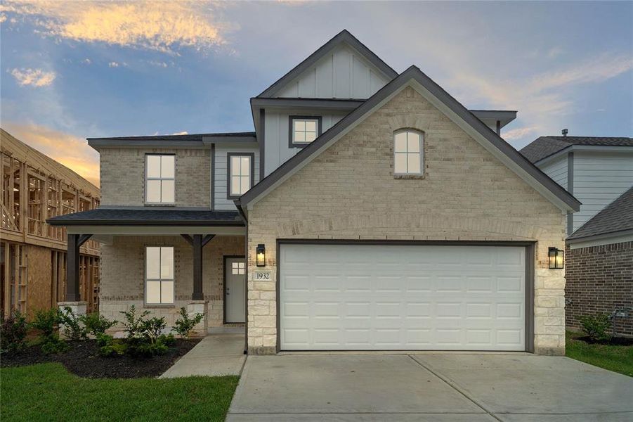 Welcome home to 300 East Tranquil Fields Lane located on a quiet street in Beacon Hill and zoned to Waller ISD! This stunning home has lovely curb appeal, a well-manicured lawn, beautiful landscaping, stone/brick elevation, front door with glass detailing, covered front porch, traditional style, beautiful outdoor lanterns and a double wide driveway! This photo is for illustrative purposes only.