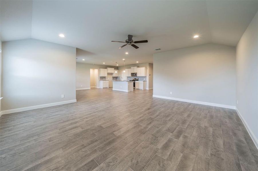 Living room looking towards kitchen.  Open concept living at it's best.