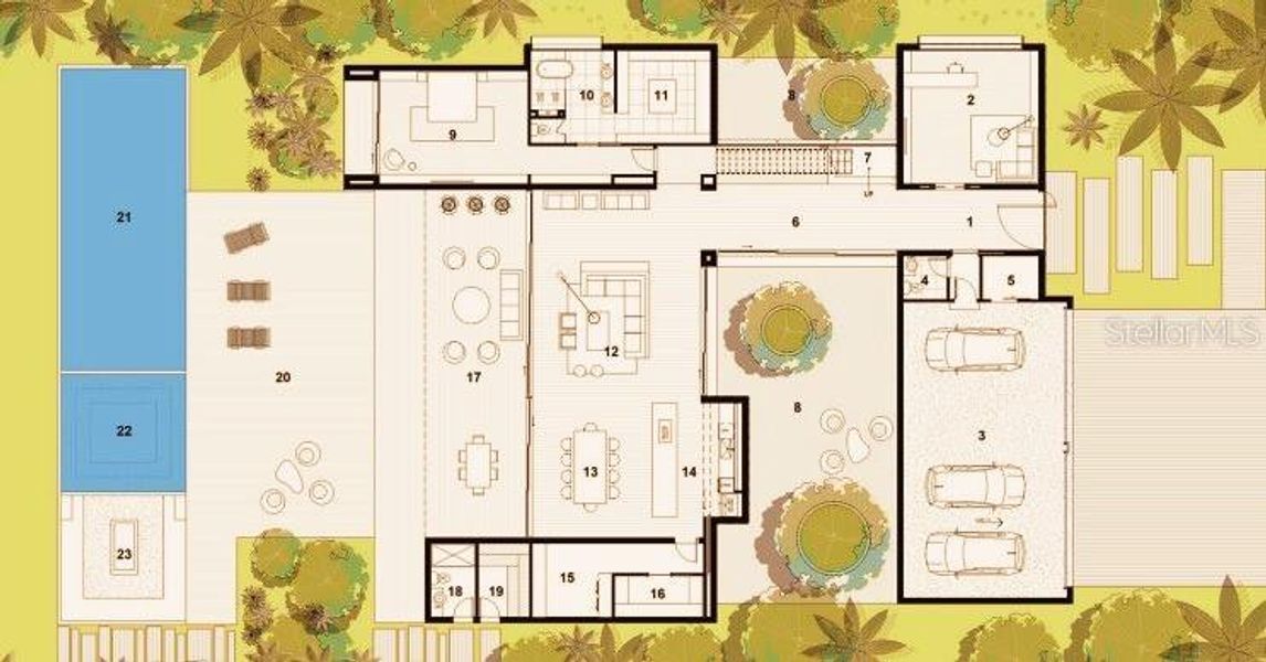 First Floor Plan Concept plan 10424 Pocket Ln, Orlando, FL 32836*The images depicted are artistic renderings and may not accurately represent the final product. The developer reserves the right to make changes to the design, layout, and features of the property