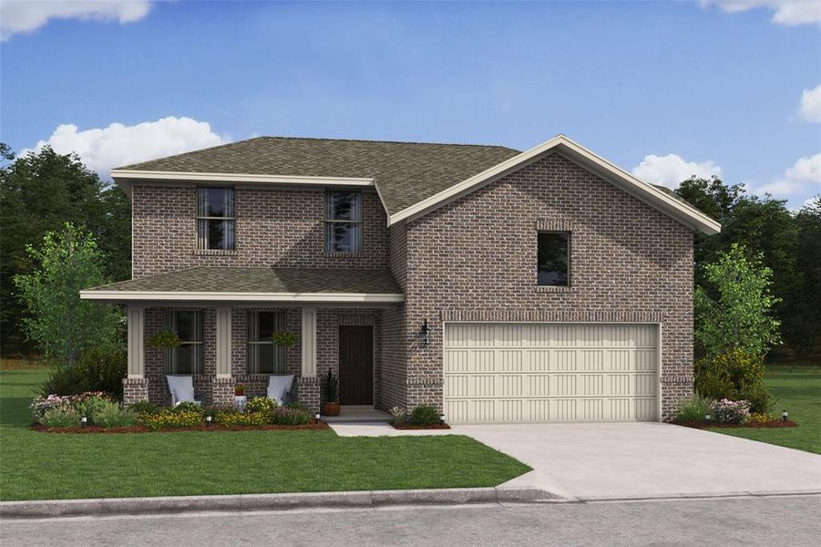 Stunning Sweet Pea design by K. Hovnanian Homes in elevation SA built in Aspire at River Ranch Trails. (*Artist rendering used for illustration purposes only.)