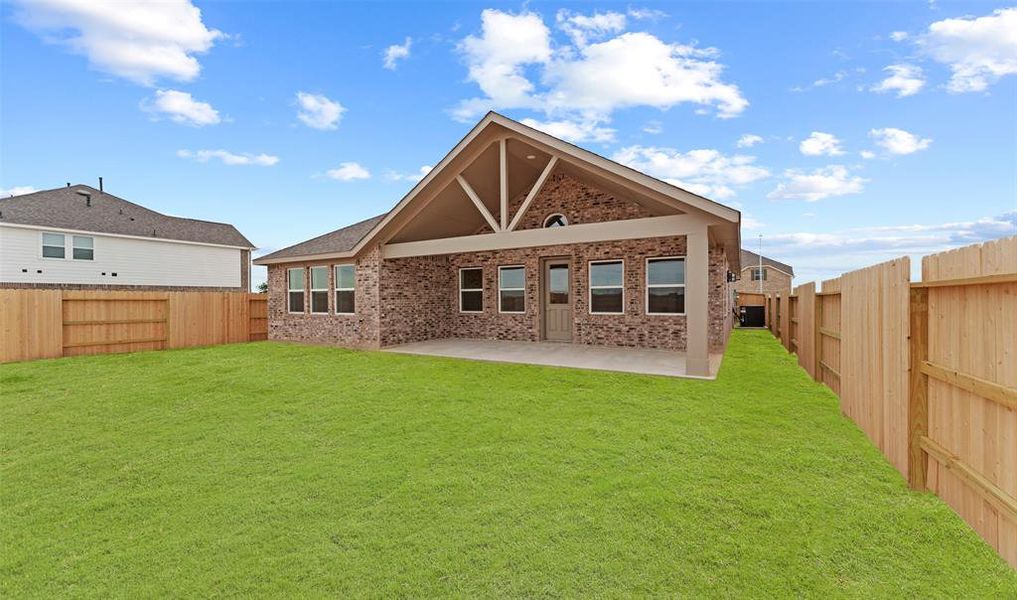 fenced in backyard with covered patio (*Photo not of actual home and used for illustration purposes only.)