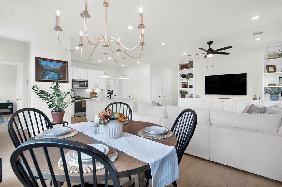 Dining room overlooking the living room and kitchen.