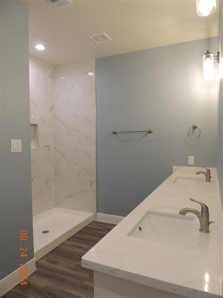 Master Bathroom with Walk In shower and Dual Vanity