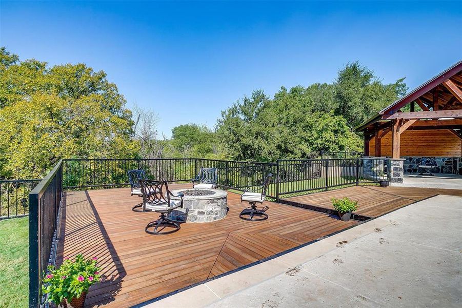 A scenic view from the custom deck, overlooking Bear Creek and providing a peaceful outdoor retreat.