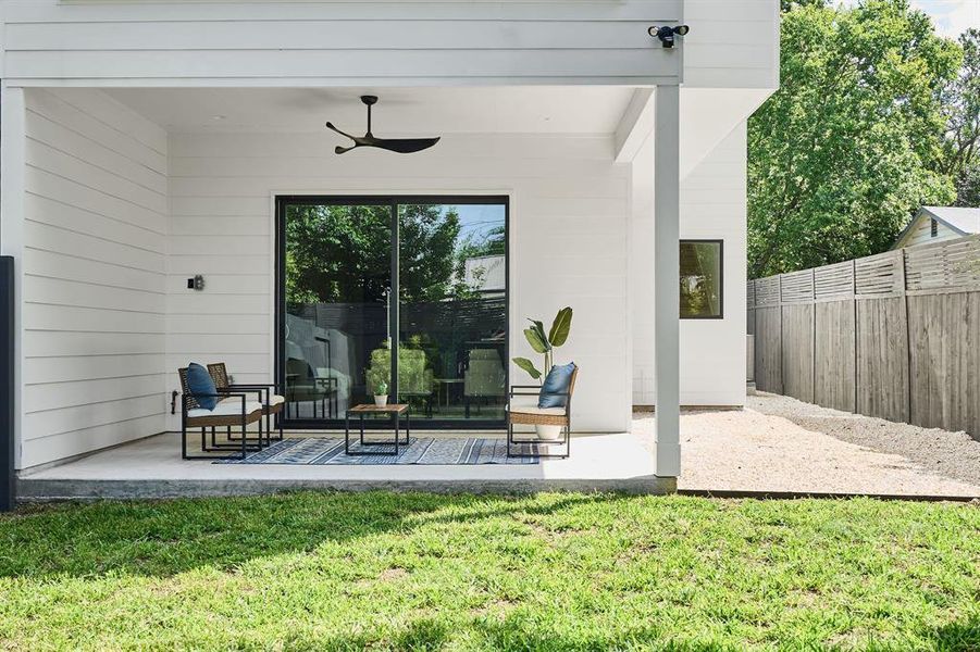 Covered patio with fan