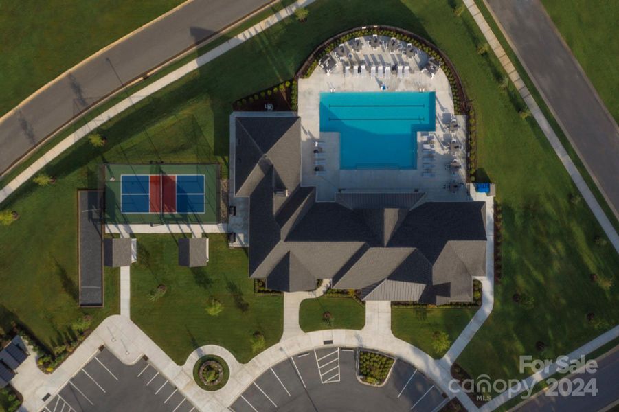 Aerial of Amenities Area-Pickle Ball, Bocce Ball & Horseshoe Pits