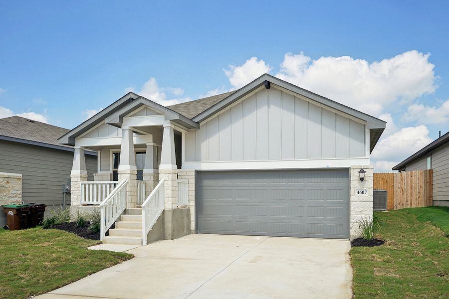 The front exterior of the Allen floorplan at a Meritage Homes community.