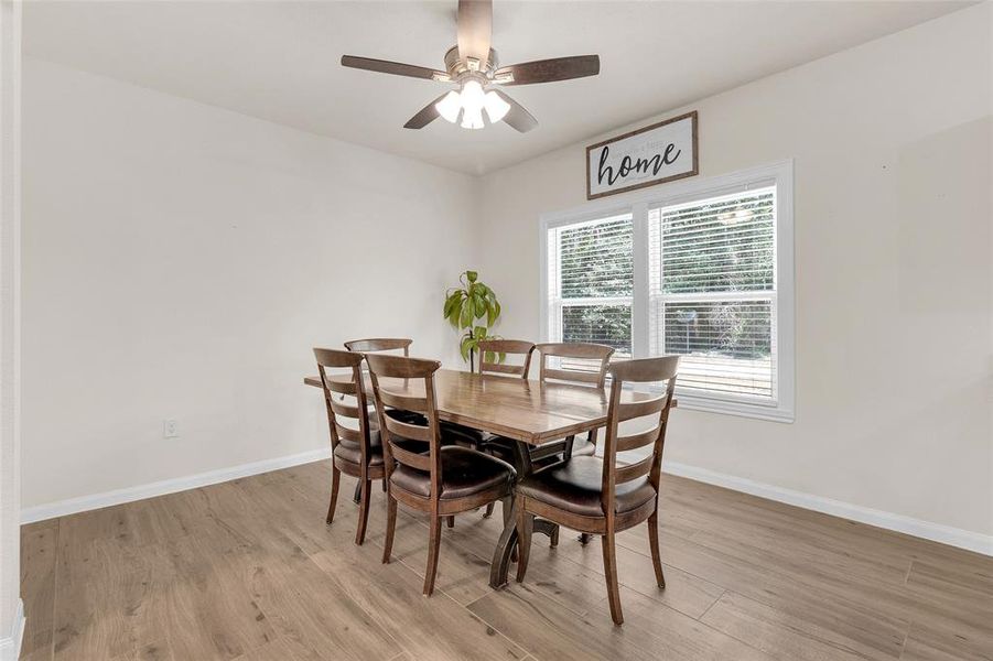 Generous dining room area.