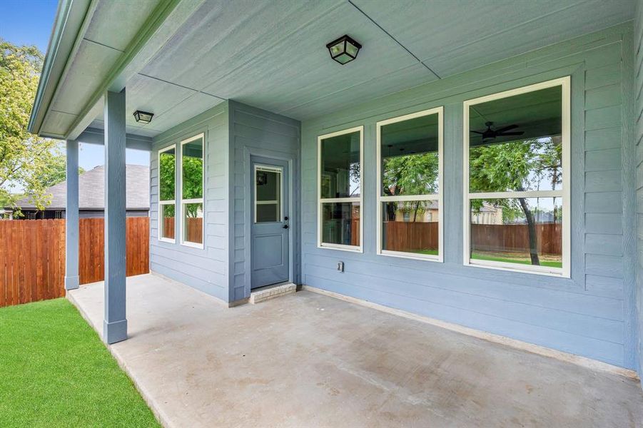 View of patio / terrace featuring ceiling fan