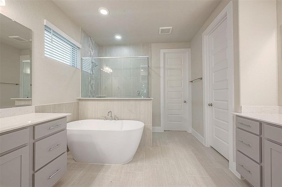 The spectacular primary bath offers a luxurious and tranquil retreat within the home.