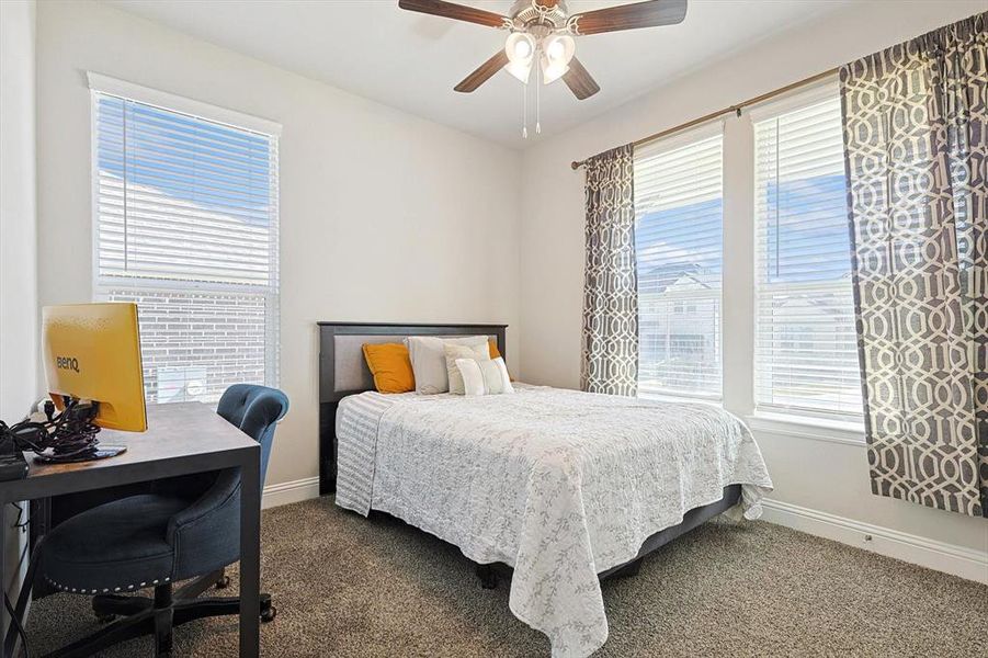 Large additional bedroom with natural light, and ceiling fan