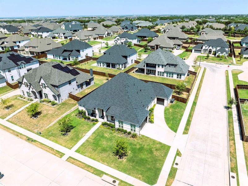 Aerial view of the block. All have large lots and smooth sidewalks