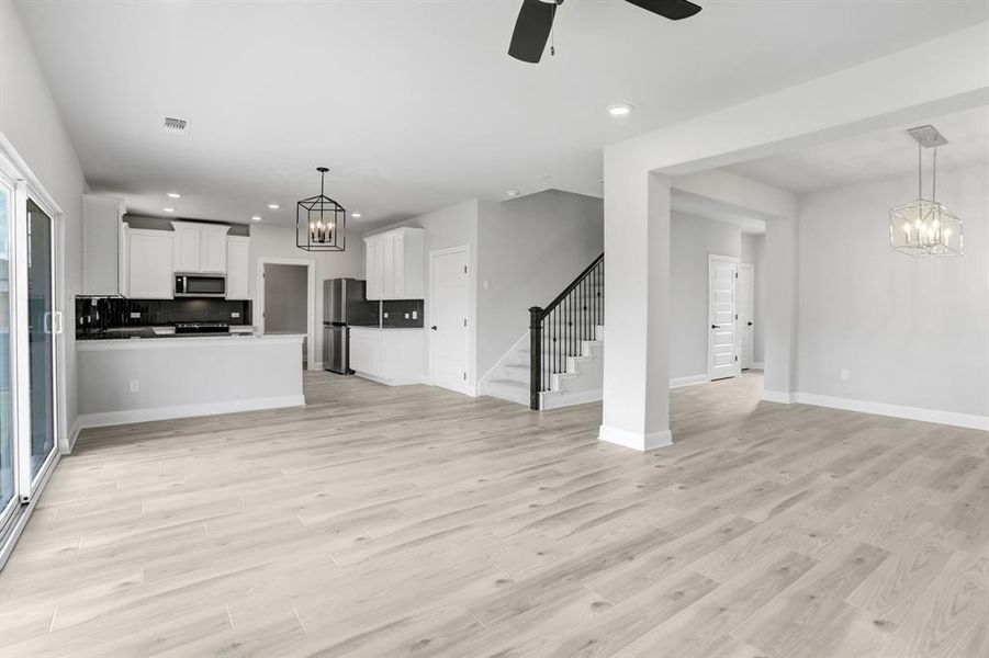 Open floor plan guarantees lots of space in the living room/dining area