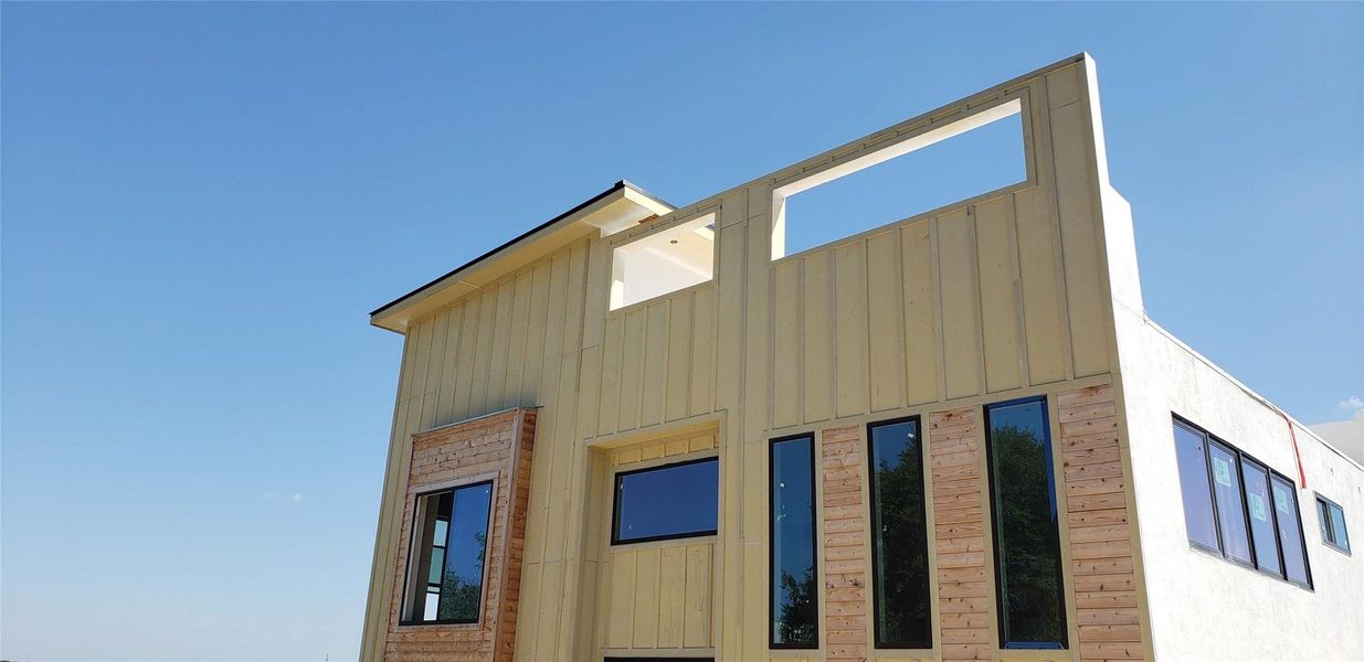 exterior framing with rooftop deck.