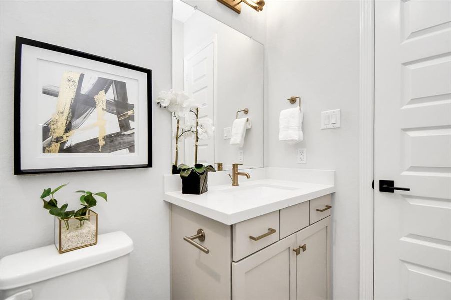 Secondary bathroom features atub/shower combo and long vanitywith plenty of counter space.