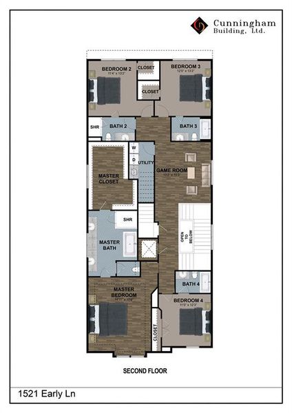 Rendering of the second floor to show space and layout. Buyer/ buyer's agent are responsible for verifying all specs and details