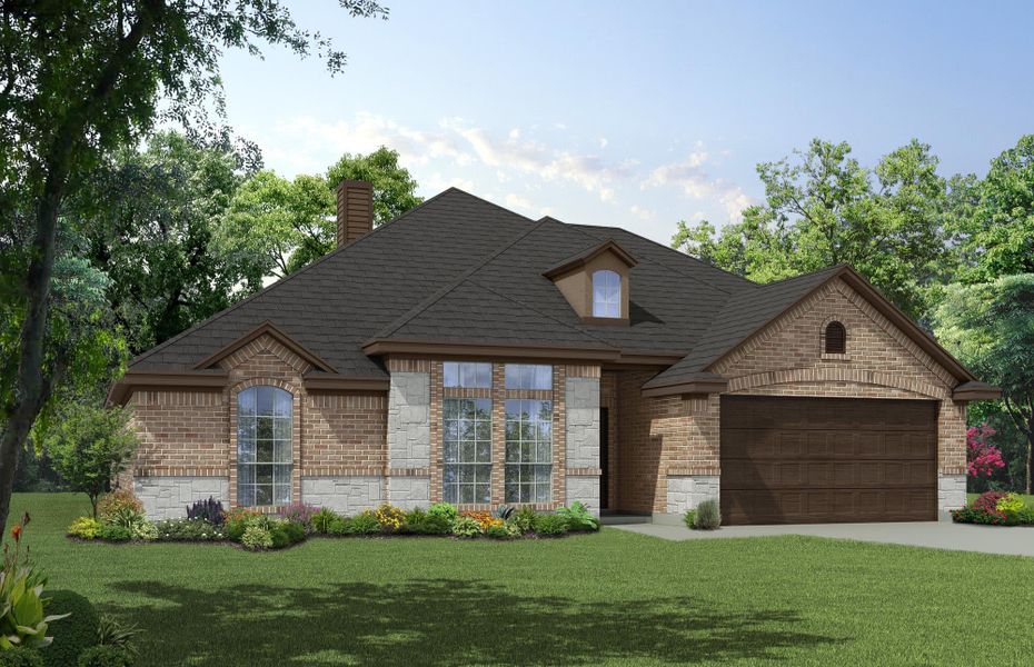 Elevation B with Stone | Concept 2379 at Belle Meadows in Cleburne, TX by Landsea Homes