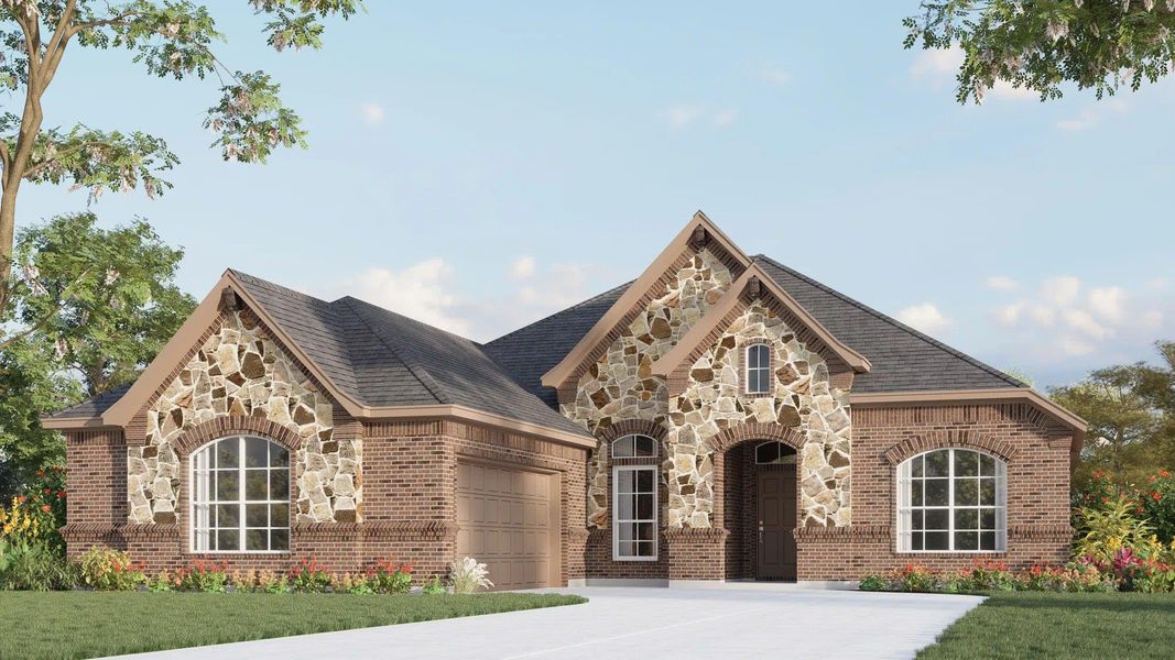 Elevation B with Stone | Concept 2050 at Belle Meadows in Cleburne, TX by Landsea Homes