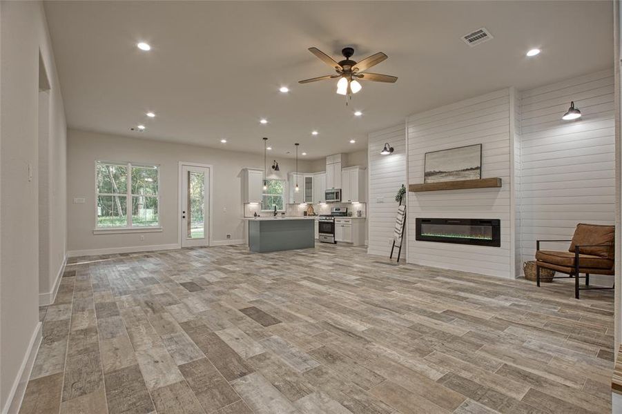 Gorgeous wood look tile throughout