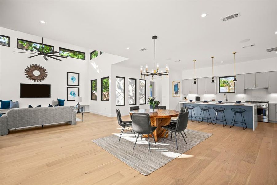 The main level presents an open concept layout with just the right amount of separation between the living room and kitchen while still preserving the seamless connectivity.