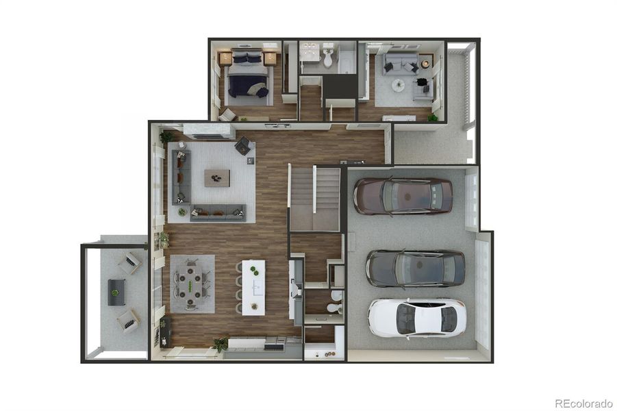 First Floor. Photos are a rendering & example of the Tri Pointe Homes Plan 5014. They ARE NOT photos of the actual home available - colors and finishes will vary.