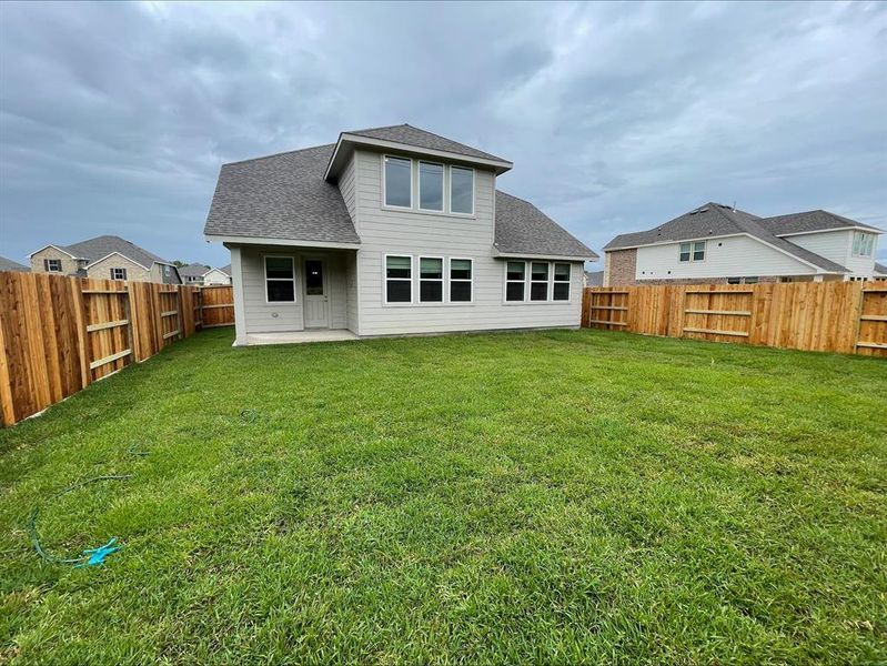 Covered patio in backyard