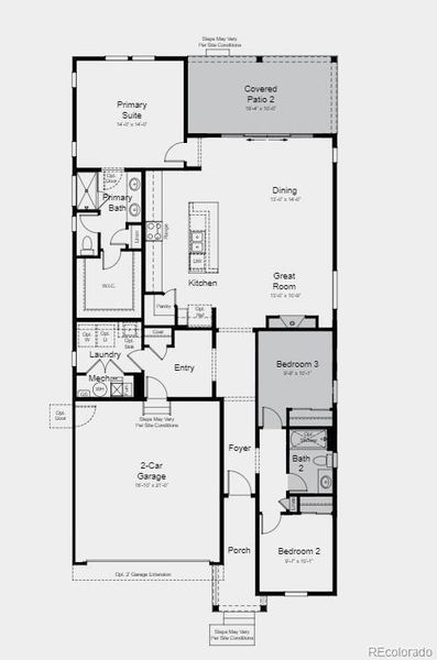 Structural options include: 8' x 12' sliding glass door, modern 42" fireplace, 2' garage extension, 8' interior doors, covered outdoor living 2, and bedroom 3.