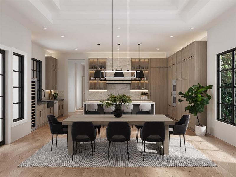 Dining room featuring light wood-type flooring and sink