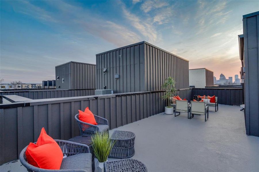 View of patio terrace at dusk