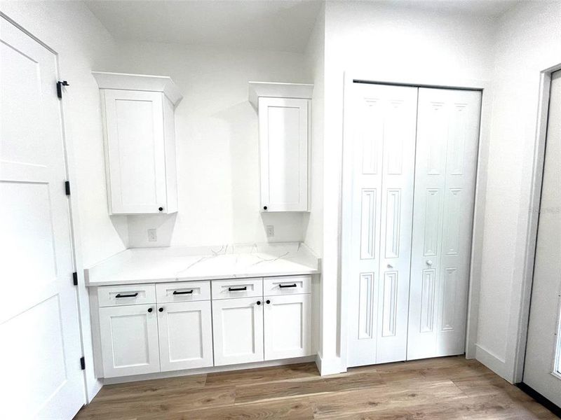 Extensive cabinetry with extra storage closet