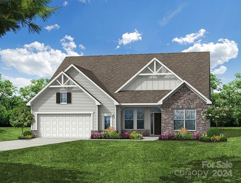 MOVE-IN READY! Homesite 158 features an Edgefield, Ranch floorplan with front-load garage. (Rendering of exact elevation)