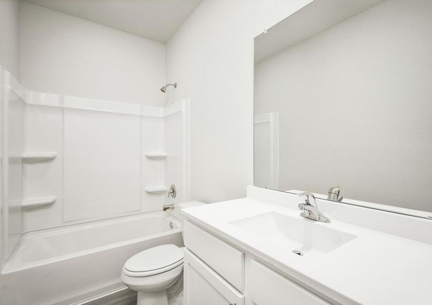 The secondary bathroom has a tub/shower combo!