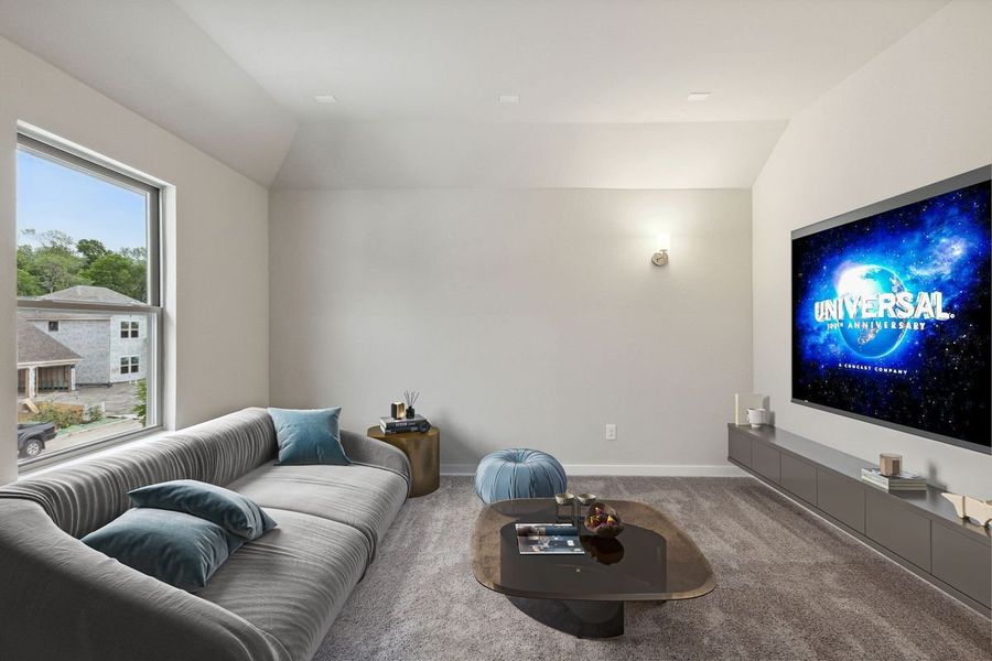 Media Room in the Claret home plan by Trophy Signature Homes – REPRESENTATIVE PHOTO