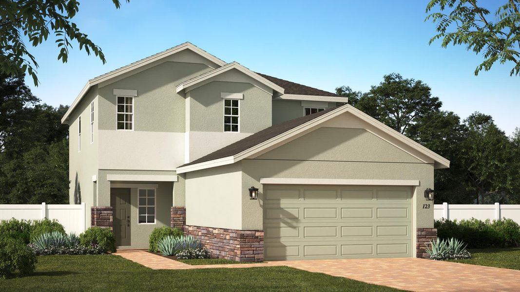 Elevation Two with Stone | Juniper | The Gardens at Waterstone | New Homes in Palm Bay, FL | Landsea Homes