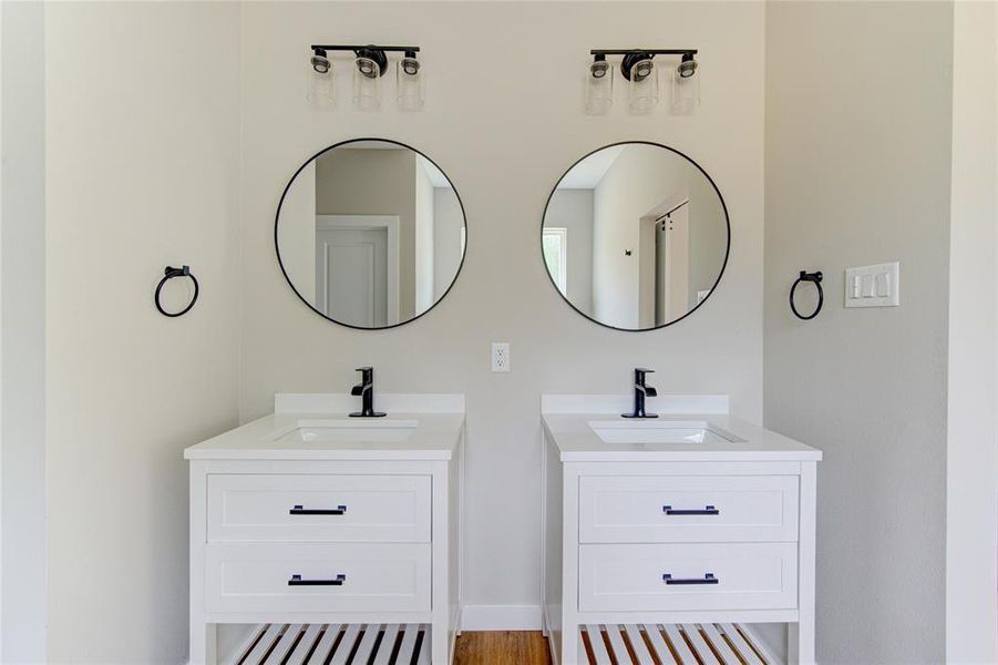 Dual vanities allows you to have you own private space.
