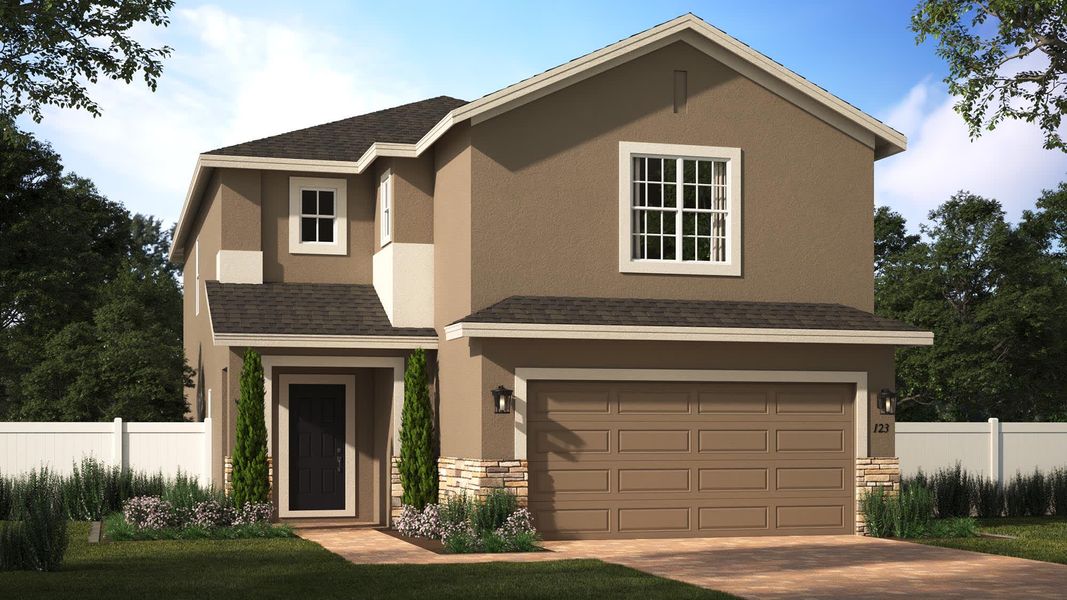 Elevation Two with Stone | Waterlily | The Gardens at Waterstone | New Homes in Palm Bay, FL | Landsea Homes