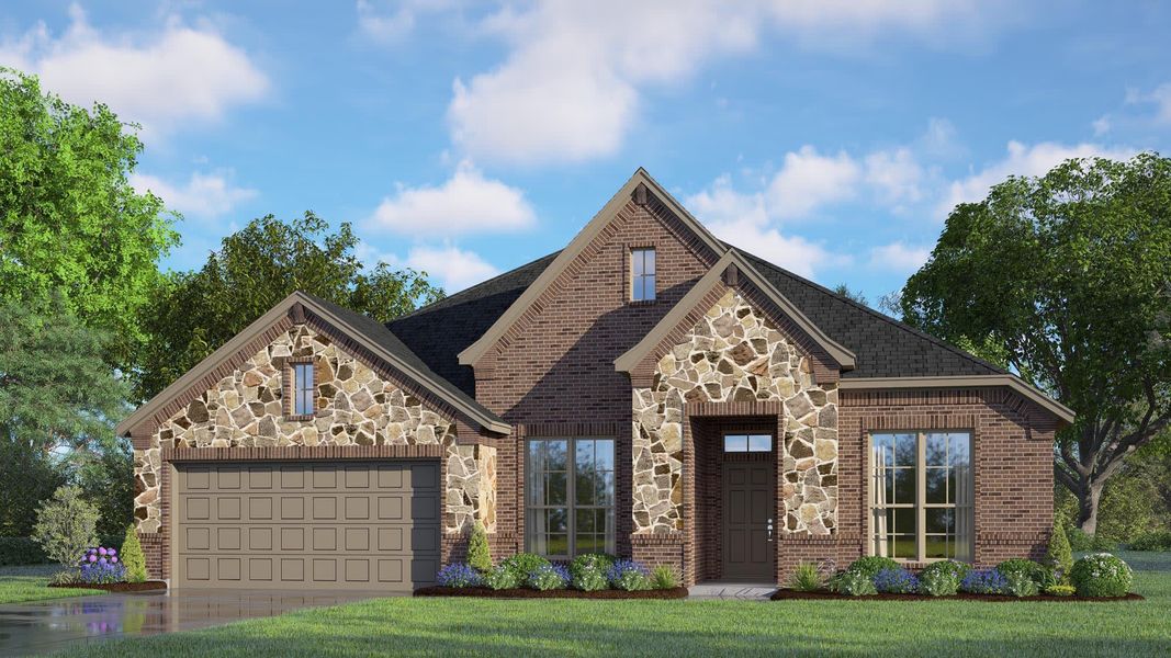 Elevation B with Stone | Concept 2464 at Belle Meadows in Cleburne, TX by Landsea Homes