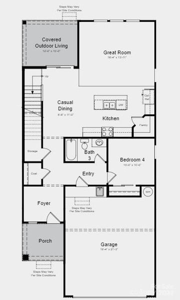 Structural options include: covered outdoor living and sink at garage.