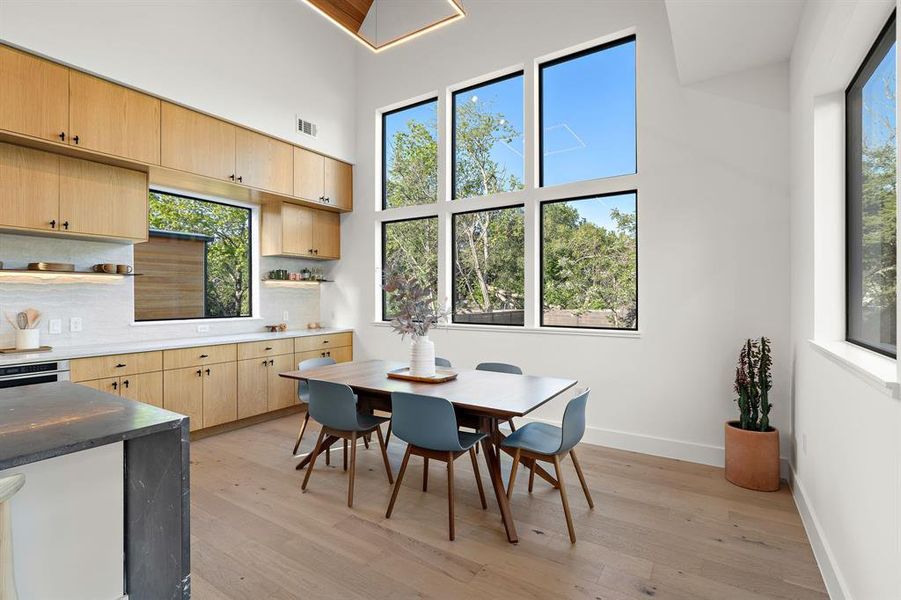 Dedicated dining area overlooking the backyard