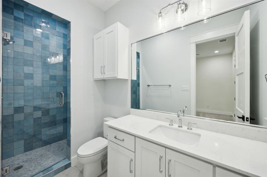 Walk In Shower; Decorative Tile Floor to Ceiling