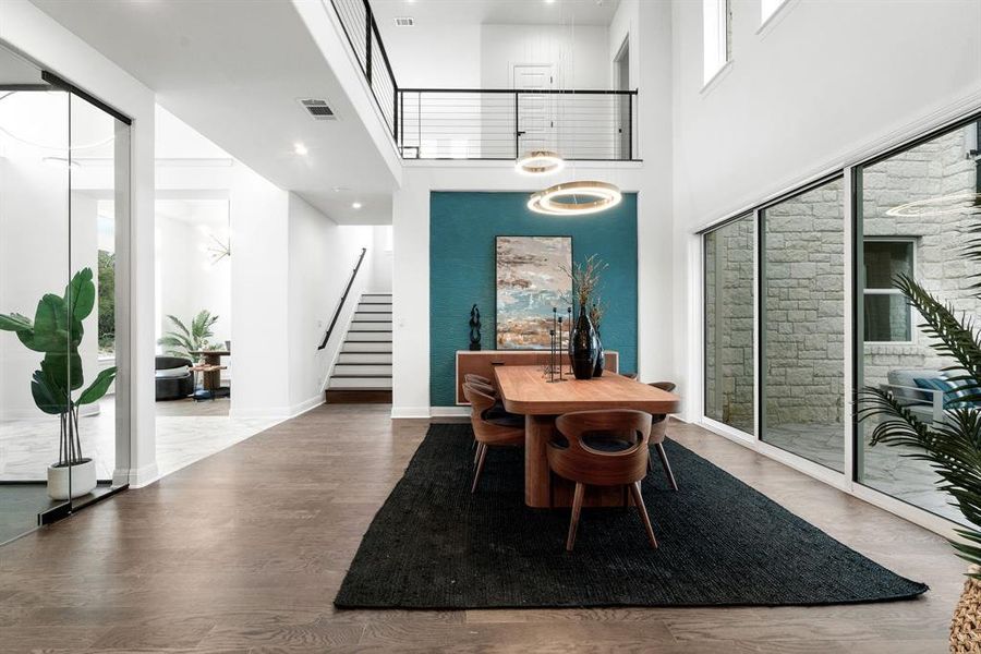 The oversized dining space is the focal point of the home